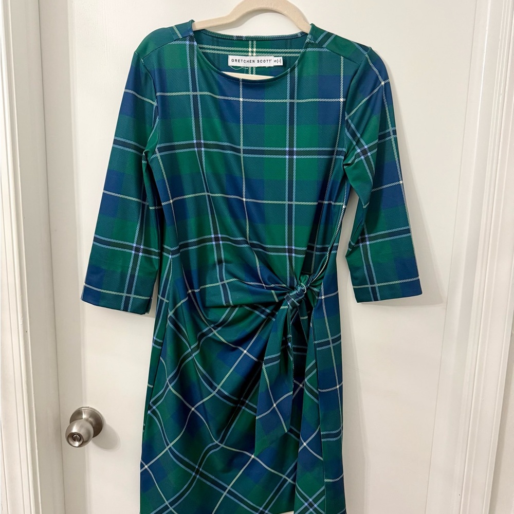 NWT Gretchen Scott Designs Cinch and Tie Dress in Plaidly Cooper Sz S